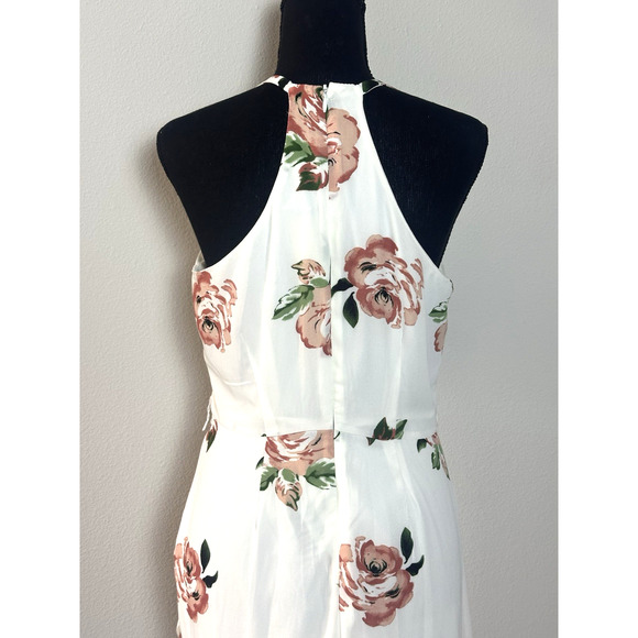 Women's( M) White Ivory Floral Hi Low Midi Ruffle V Neck Disney Princess Dress - Picture 13 of 16